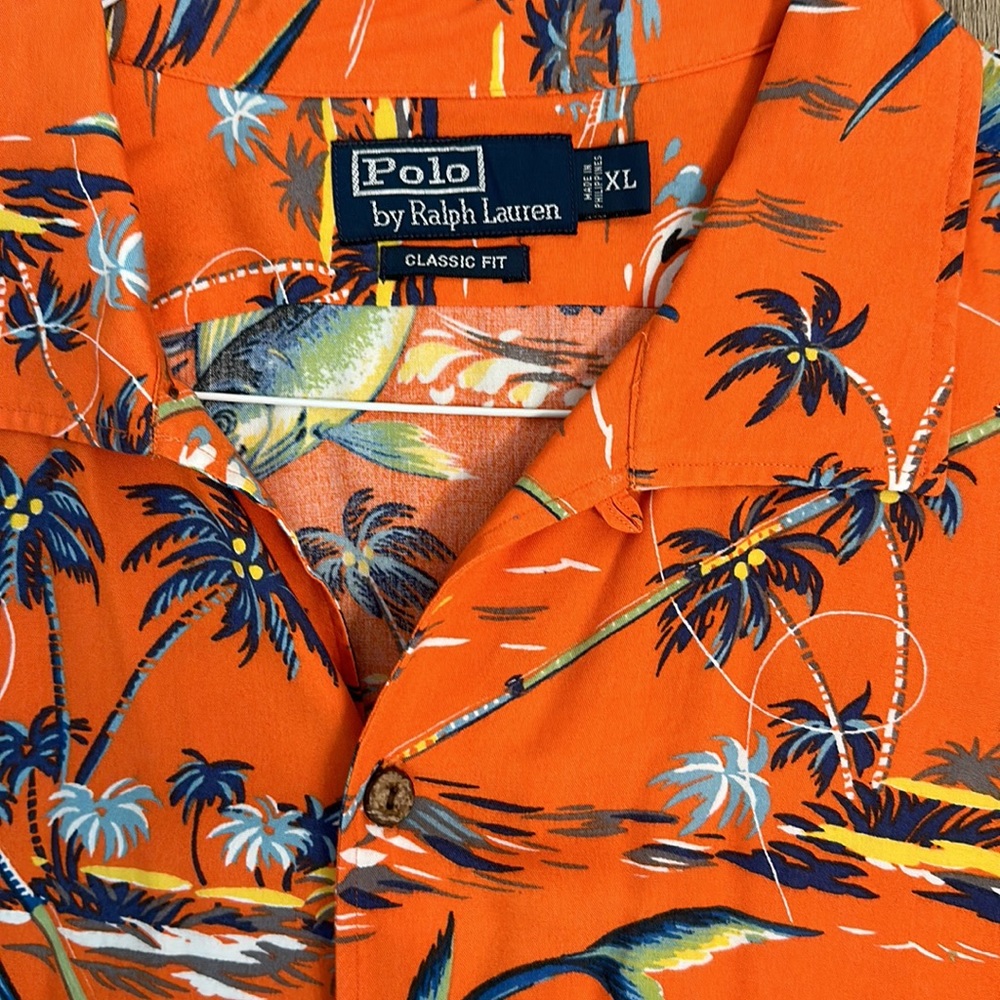 Polo by Ralph Lauren Orange Tropical Print Shirt - Picture 2 of 3